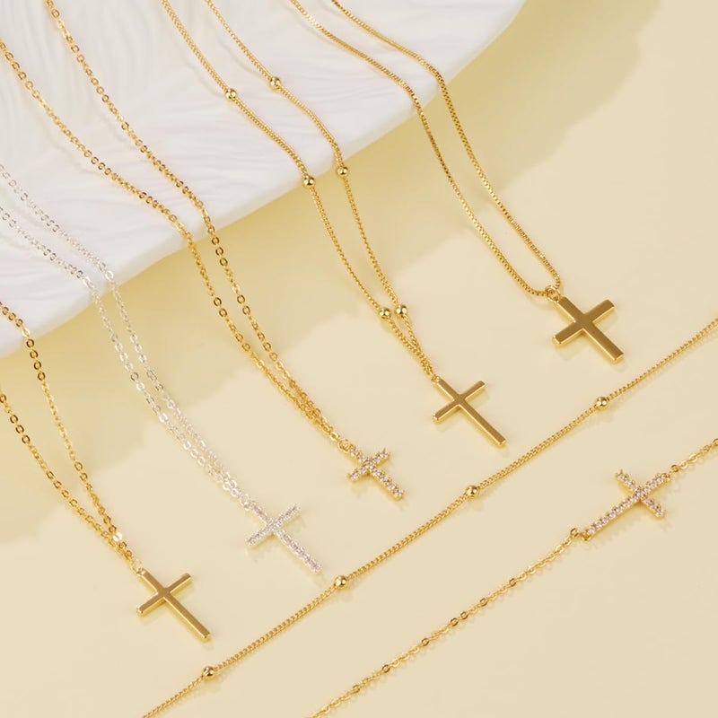 Poxtex Cross Necklace for Women Girls, Dainty 14K Gold Silver Plated Cross Choker Pendant Jewelry Non Tarnish Waterproof Trendy Cute Simple Small Necklace Easter Christian Baptism Religious Faith Jewelry Gifts - Image 5